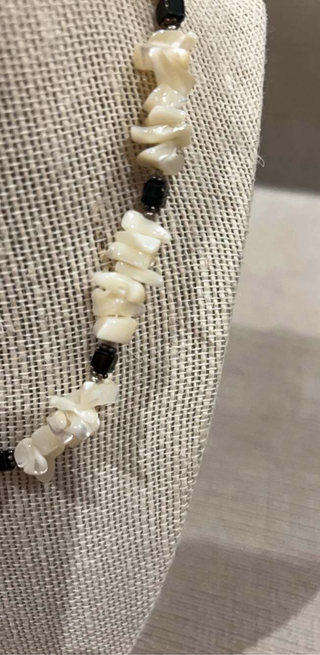 Handmade White & Black Beaded Natural Shell Necklace image 3